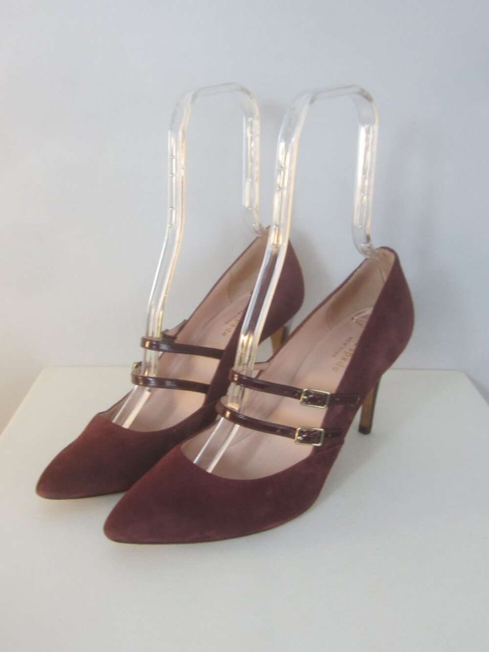 Kate Spade Women 9 Burgundy Purple Mary Jane Suede Leather Stiletto Heels Pumps